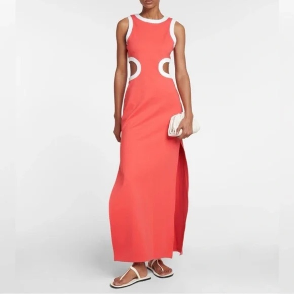 STAUD Orange Pink Halter Sheath Maxi Dress
